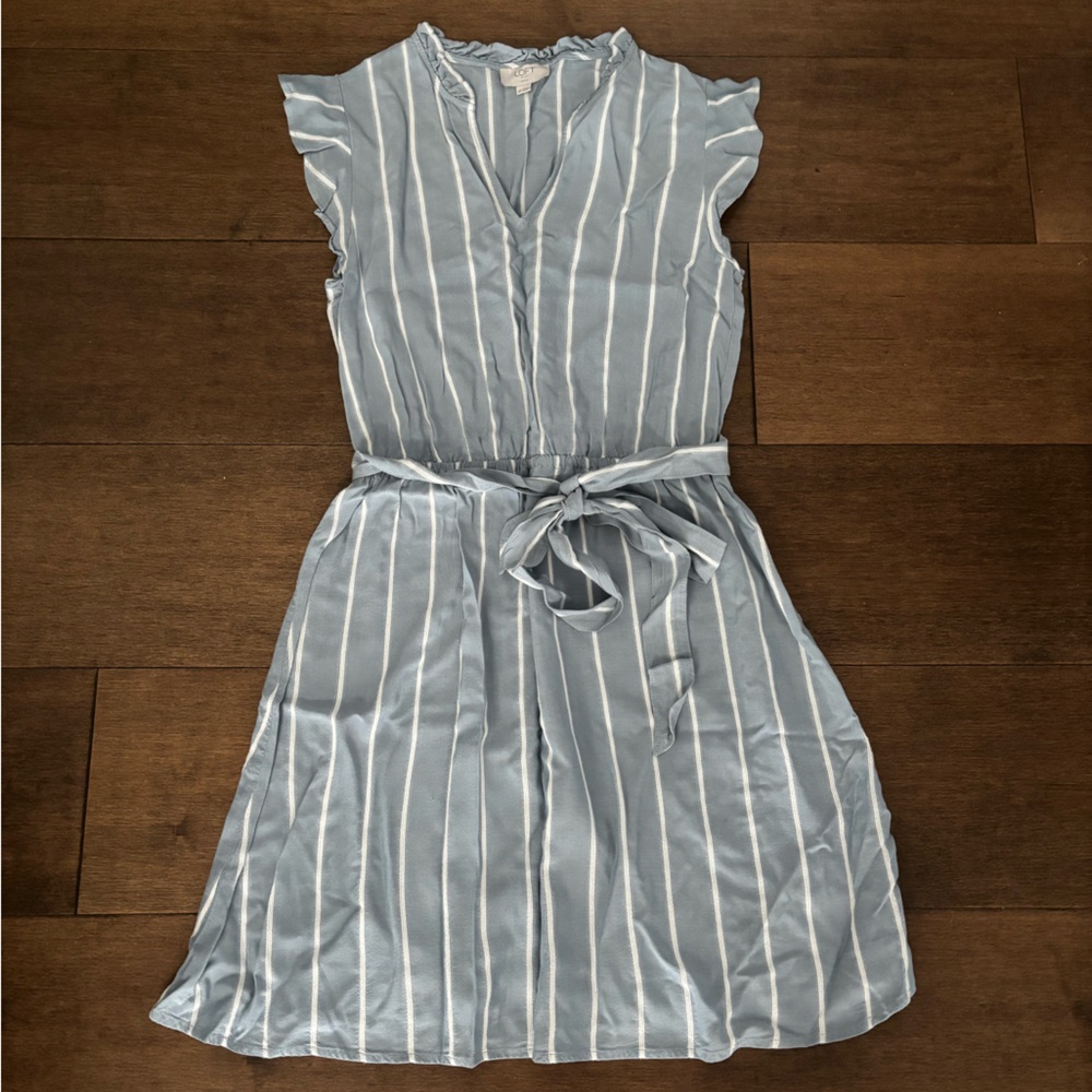 LOFT Light Blue and White Striped Kids Dress